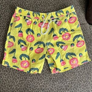 RVCA bright yellow and pink floral patterned board shorts